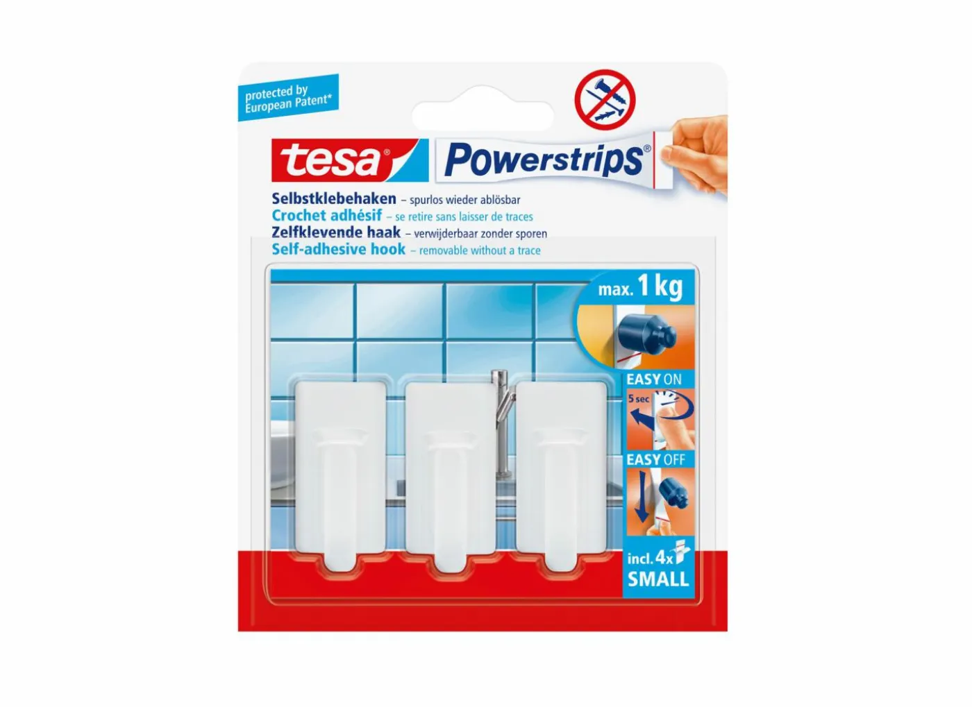 Zelfklevende wandhaak tesa 1kg, 3 stuks