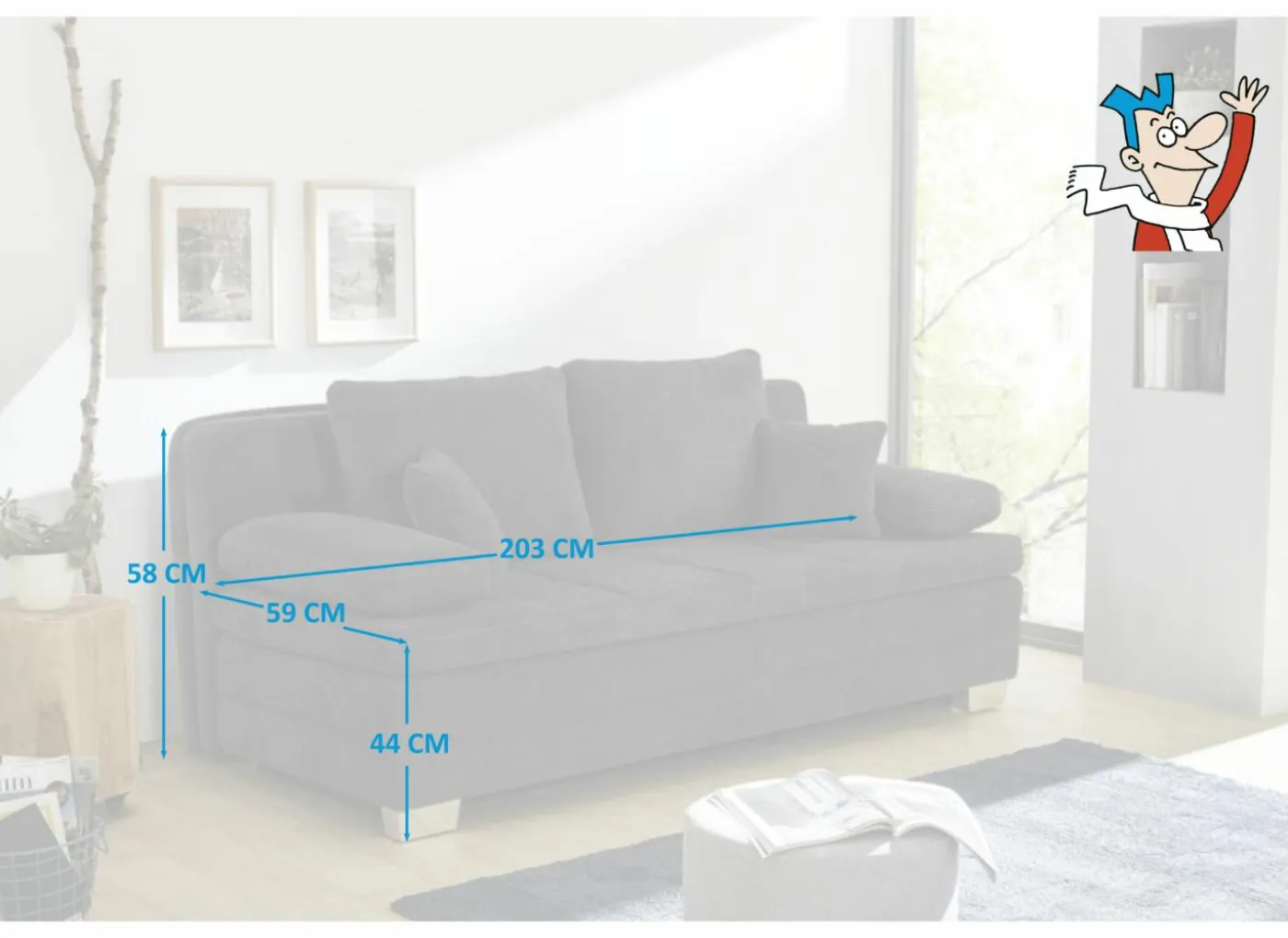 Zetelbed Lindau 2 persoons - 203x106cm - stof - zwart