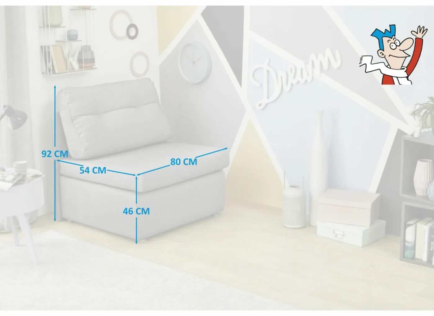 Zetelbed Tunis 1 persoons - 85x82cm - stof - grijs